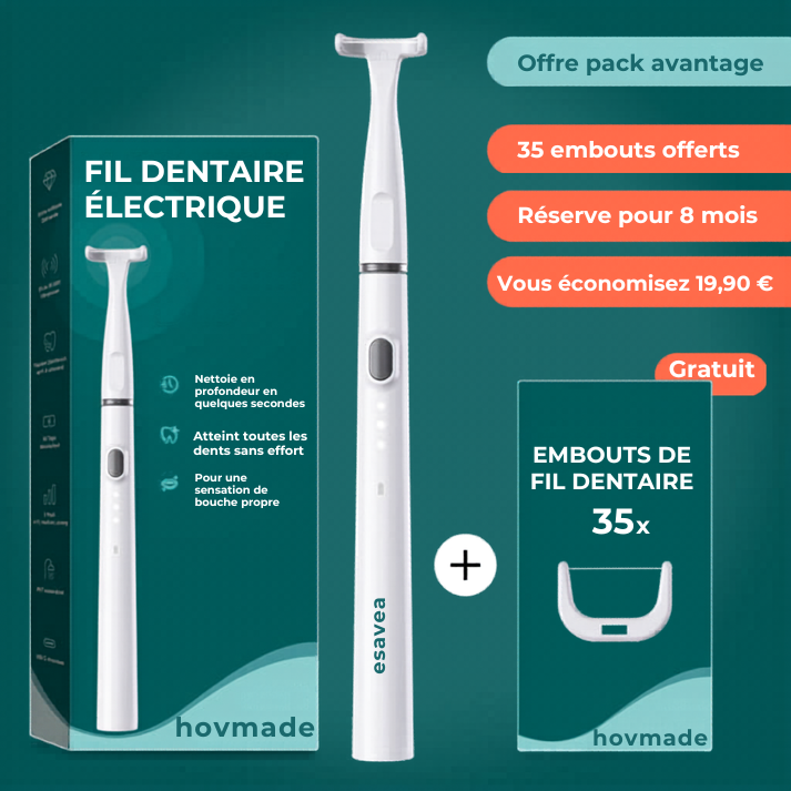 Offre avantage de fil dentaire électrique incluant 35 embouts