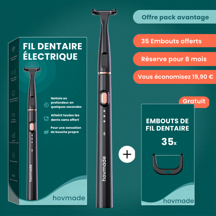 Offre avantage de fil dentaire électrique incluant 35 embouts